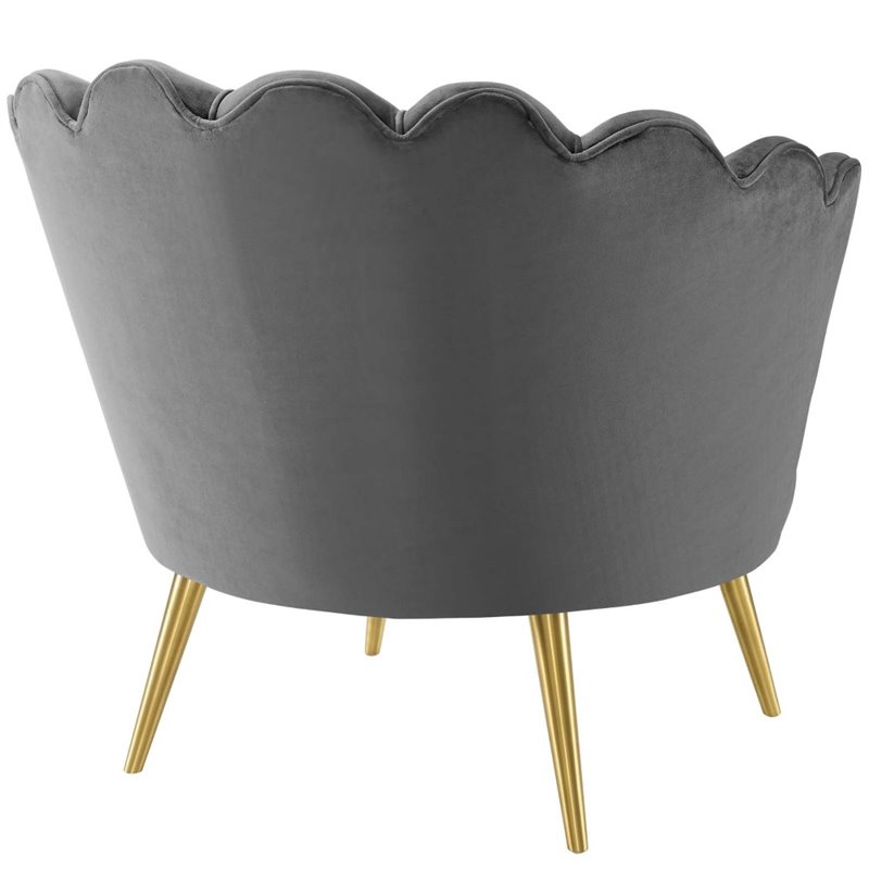 Modway Admire Scalloped Edge Performance Velvet Accent Lounge Arm Chair in Gray