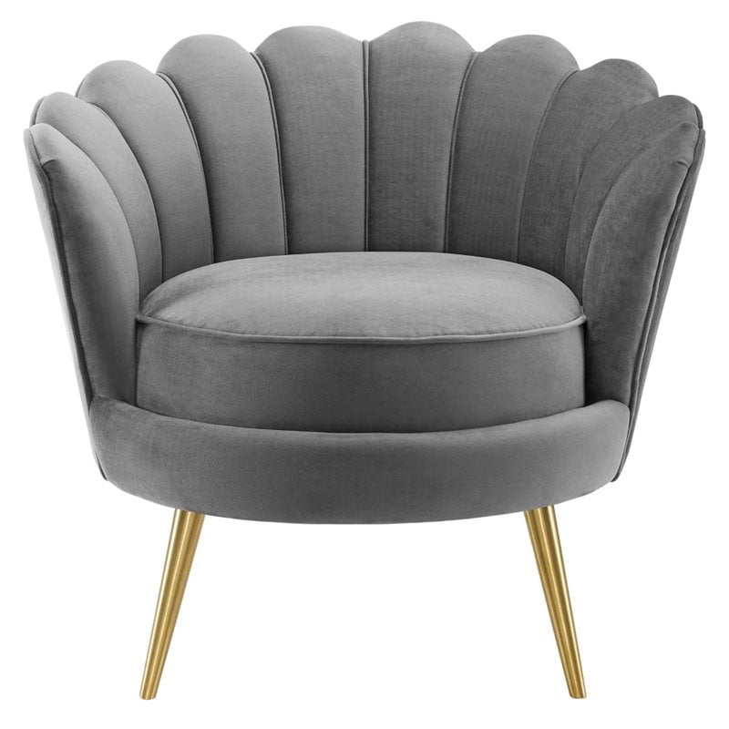 Modway Admire Scalloped Edge Performance Velvet Accent Lounge Arm Chair in Gray