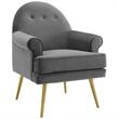 Modway Revive Tufted Button Performance Velvet Accent Armchair in Gray