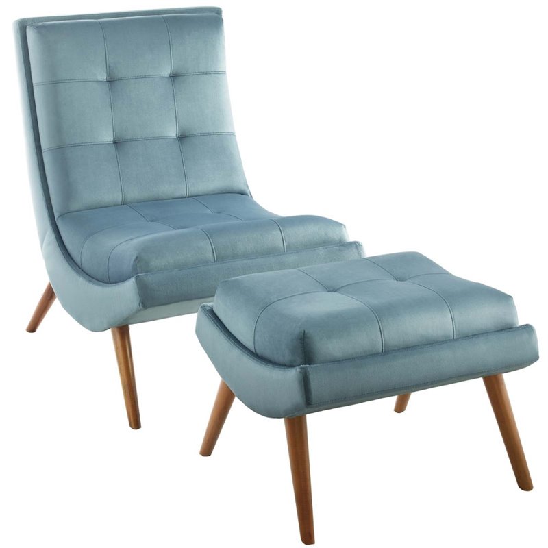 blue lounge chair with ottoman