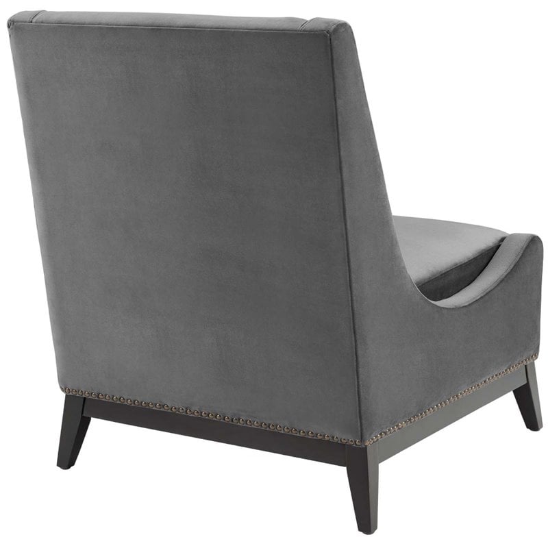 Modway Confident Upholstered Performance Velvet Lounge Chair in Gray