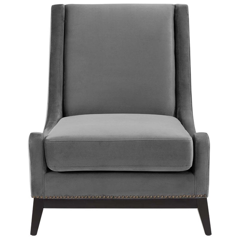 Modway Confident Upholstered Performance Velvet Lounge Chair in Gray