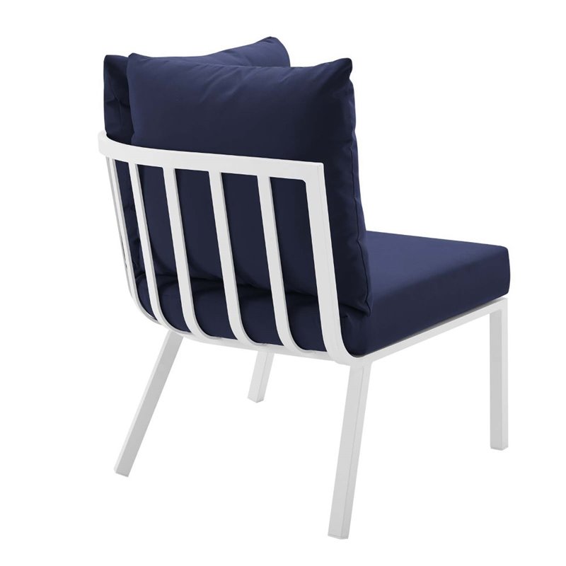 modway riverside outdoor patio aluminum corner chair in white/navy