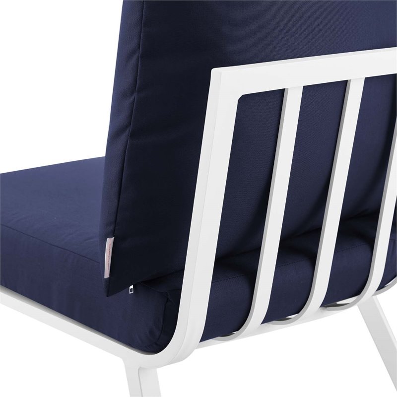 modway riverside outdoor patio aluminum corner chair in white/navy