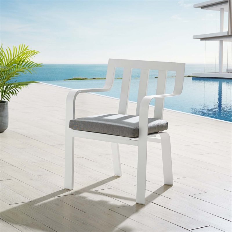 Modway Baxley Stackable Outdoor Patio Aluminum Dining Armchair in White/Gray