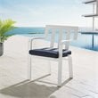 Modway Baxley Stackable Outdoor Patio Aluminum Dining Armchair in White/Navy