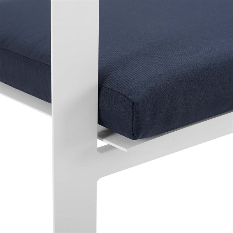 Modway Baxley Stackable Outdoor Patio Aluminum Dining Armchair in White/Navy