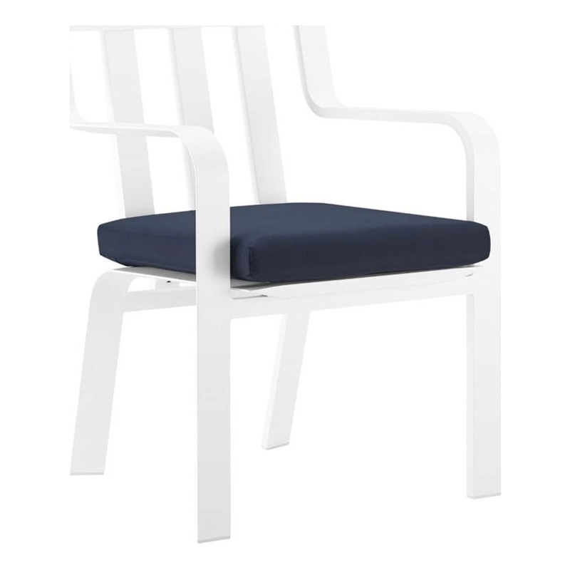 Modway Baxley Stackable Outdoor Patio Aluminum Dining Armchair in White/Navy