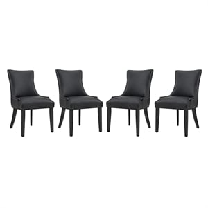 Modway Marquis 20.5&quot Solid Rubberwood and Vinyl Dining Chair in Black (Set of 4)
