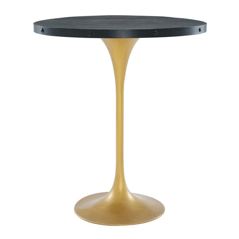 Modway Drive Modern Style Pine Wood and Iron Bar Table in Black/Gold