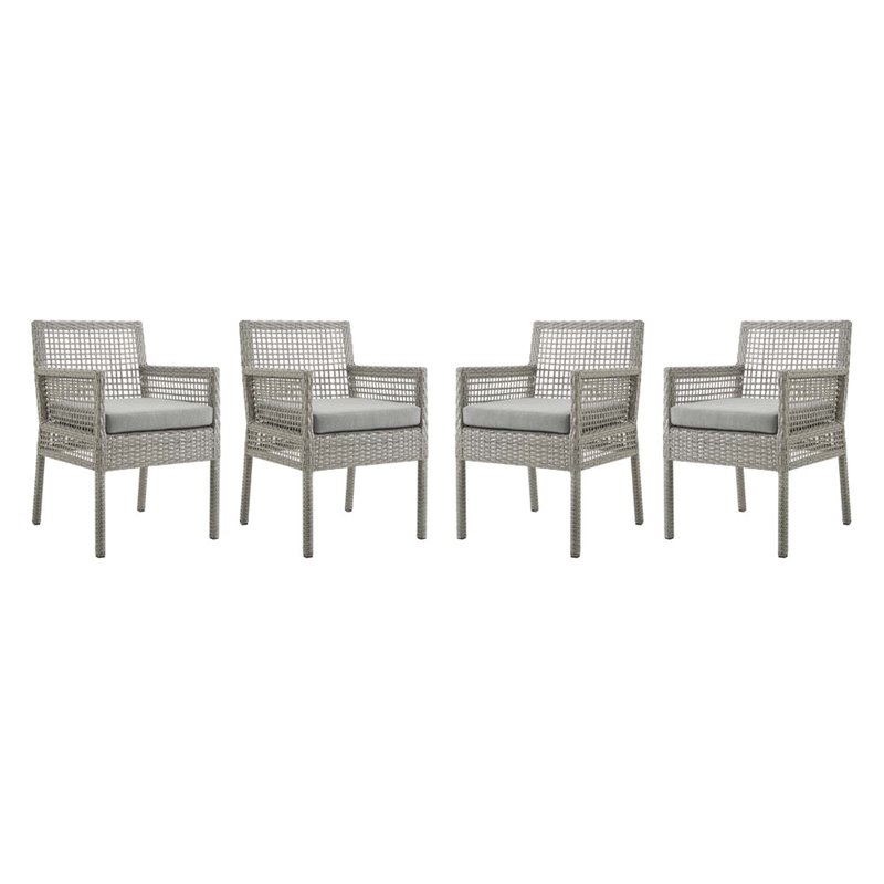 Modway Aura Outdoor Patio Wicker Rattan Dining Armchair in Gray (Set of 4)
