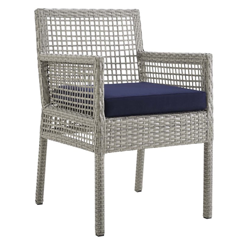 Modway Aura Outdoor Patio Wicker Rattan Dining Armchair in Gray/Navy (Set of 4)