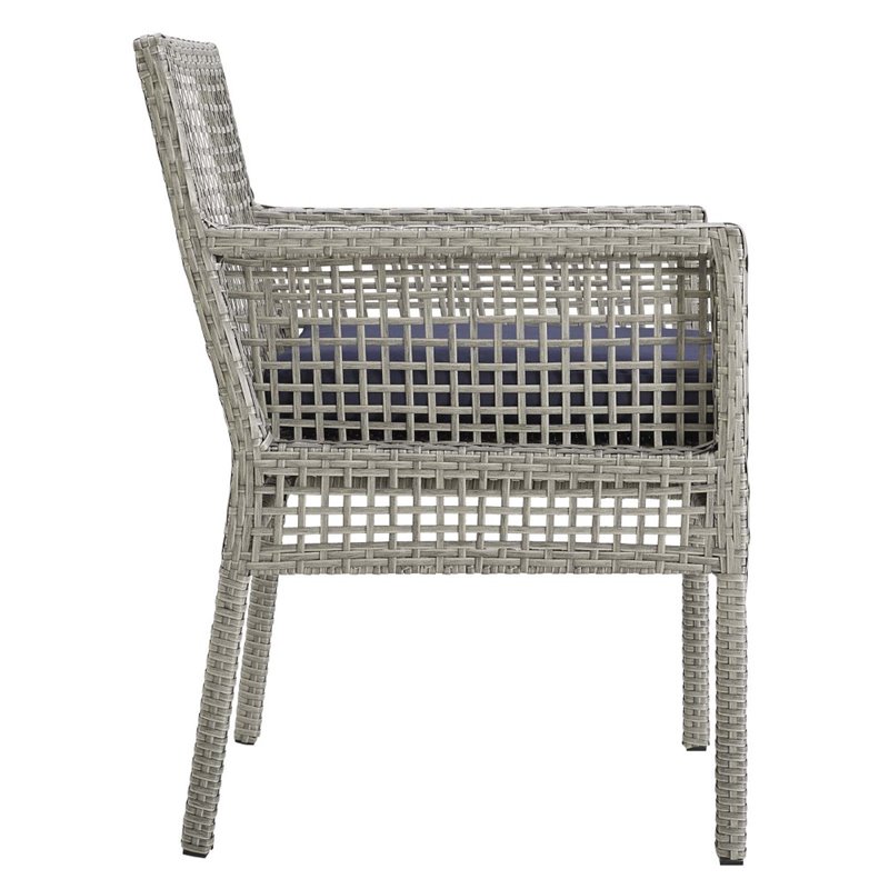 Modway Aura Outdoor Patio Wicker Rattan Dining Armchair in Gray/Navy (Set of 4)
