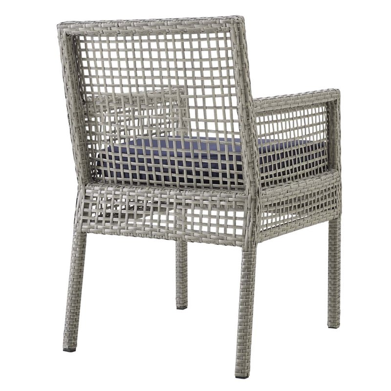 Modway Aura Outdoor Patio Wicker Rattan Dining Armchair in Gray/Navy (Set of 4)