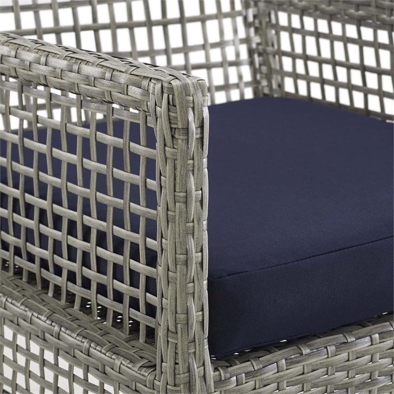 Modway Aura Outdoor Patio Wicker Rattan Dining Armchair in Gray/Navy (Set of 4)