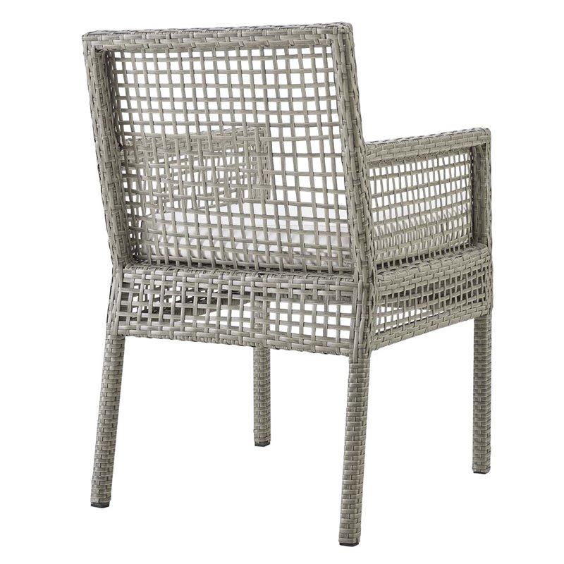 Modway Aura Outdoor Patio Wicker Rattan Dining Armchair in Gray/White (Set of 4)
