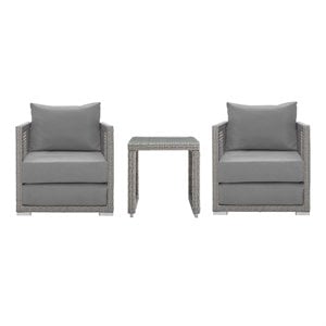 Modway Aura 3-Piece Outdoor Patio Wicker Rattan Set - Gray Finish