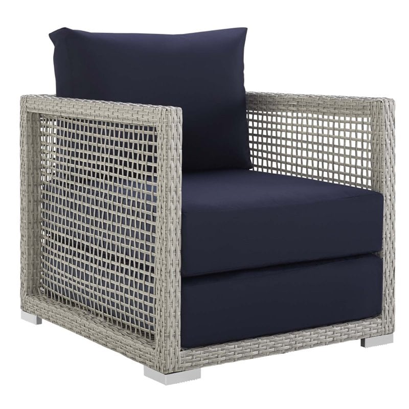 Modway Aura 3-Piece Outdoor Patio Wicker Rattan Set in Gray and Navy
