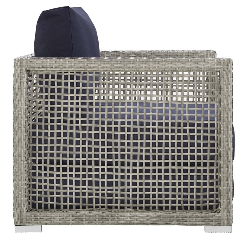 Modway Aura 3-Piece Outdoor Patio Wicker Rattan Set in Gray and Navy