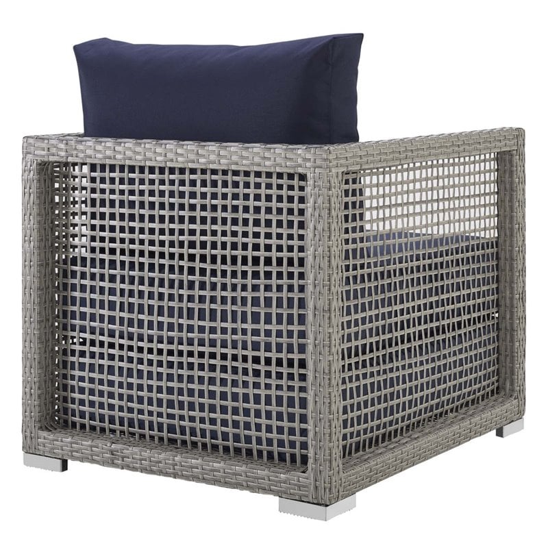 Modway Aura 3-Piece Outdoor Patio Wicker Rattan Set in Gray and Navy
