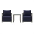 Modway Aura 3-Piece Outdoor Patio Wicker Rattan Set in Gray and Navy
