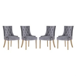 Modway Pose 19&quot Modern Performance Velvet Dining Chair in Gray (Set of 4)