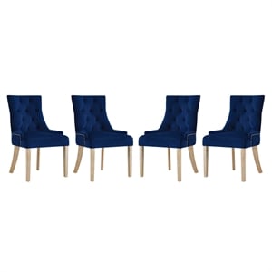 Modway Pose 19&quot Modern Performance Velvet Dining Chair in Navy (Set of 4)