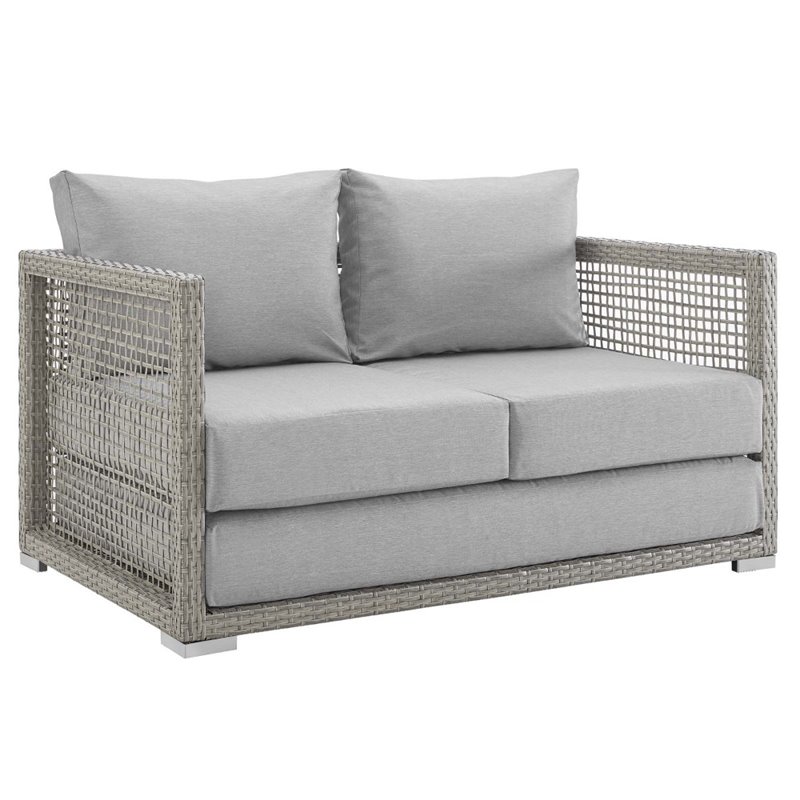 Modway Aura 4-Piece Outdoor Patio Wicker Rattan Set in Gray Finish