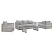 Modway Aura 4-Piece Outdoor Patio Wicker Rattan Set in Gray Finish