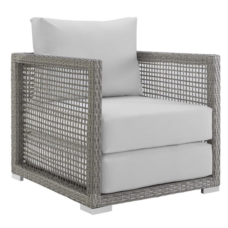 Modway Aura 4-Piece Outdoor Patio Wicker Rattan Set in Gray/White