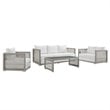 Modway Aura 4-Piece Outdoor Patio Wicker Rattan Set in Gray/White