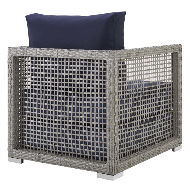 Modway Aura 3-Piece Outdoor Synthetic PE Wicker Rattan Set in Gray/Navy