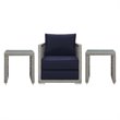 Modway Aura 3-Piece Outdoor Synthetic PE Wicker Rattan Set in Gray/Navy