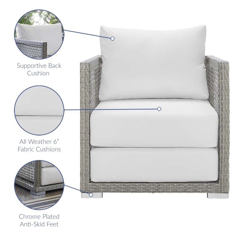 Modway Aura 3-Piece Outdoor Synthetic PE Wicker Rattan Set in Gray/White