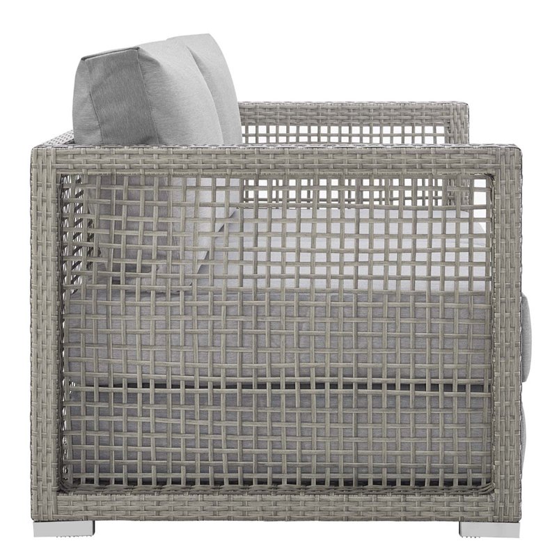 Modway Aura 3-Piece Modern Outdoor Patio Wicker Rattan Set in Gray Finish
