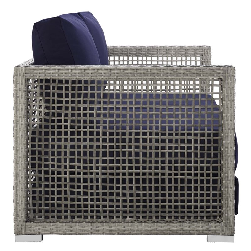 Modway Aura 3-Piece Modern Outdoor Patio Wicker Rattan Set in Gray/Navy