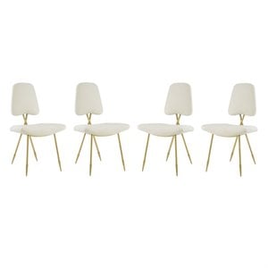 Modway Ponder 19&quot Modern Velvet Polyester Dining Side Chair in Ivory (Set of 4)