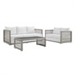 Modway Aura 3-Piece Modern Outdoor Patio Wicker Rattan Set in Gray/White