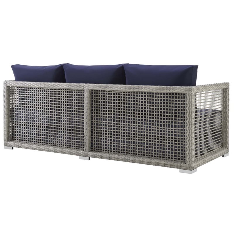 Modway Aura 3-Piece Outdoor Patio Wicker Rattan Set in Gray/Navy