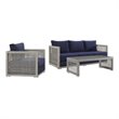Modway Aura 3-Piece Outdoor Patio Wicker Rattan Set in Gray/Navy