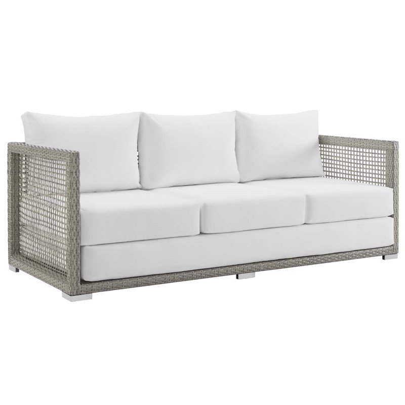 Modway Aura 3-Piece Outdoor Patio Wicker Rattan Set in Gray/White