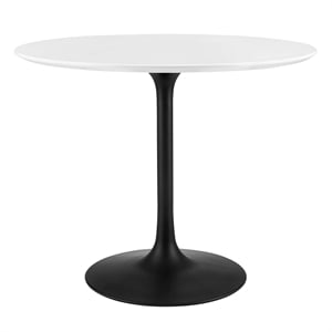 Modway Lippa 36&quot Round Lacquered MDF Wood Dining Table in Black/White