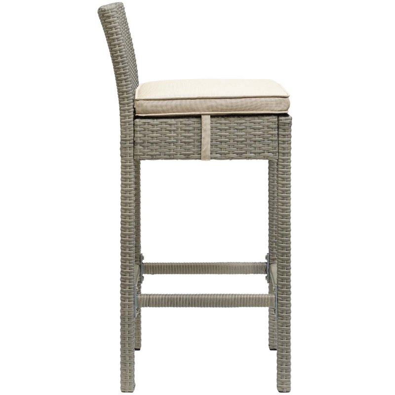 modway conduit outdoor wicker rattan bar stool in light gray/beige (set of 4)