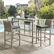 Modway Conduit Patio Wicker Rattan Bar Stool Set of 4 in Light Gray Charcoal