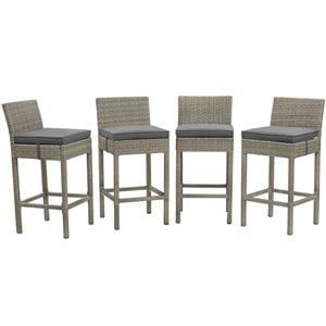 Modway Conduit Patio Wicker Rattan Bar Stool Set of 4 in Light Gray Charcoal