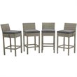 Modway Conduit Patio Wicker Rattan Bar Stool Set of 4 in Light Gray Charcoal