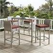 Modway Conduit Patio Wicker Rattan Bar Stool Set of 4 in Light Gray Currant