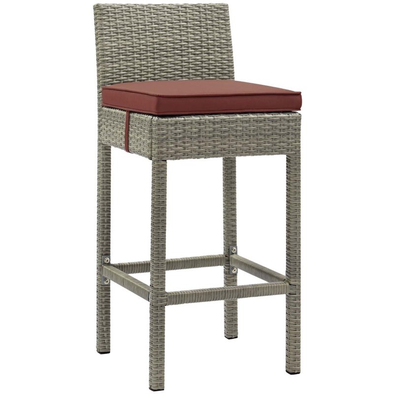 Modway Conduit Patio Wicker Rattan Bar Stool Set of 4 in Light Gray Currant