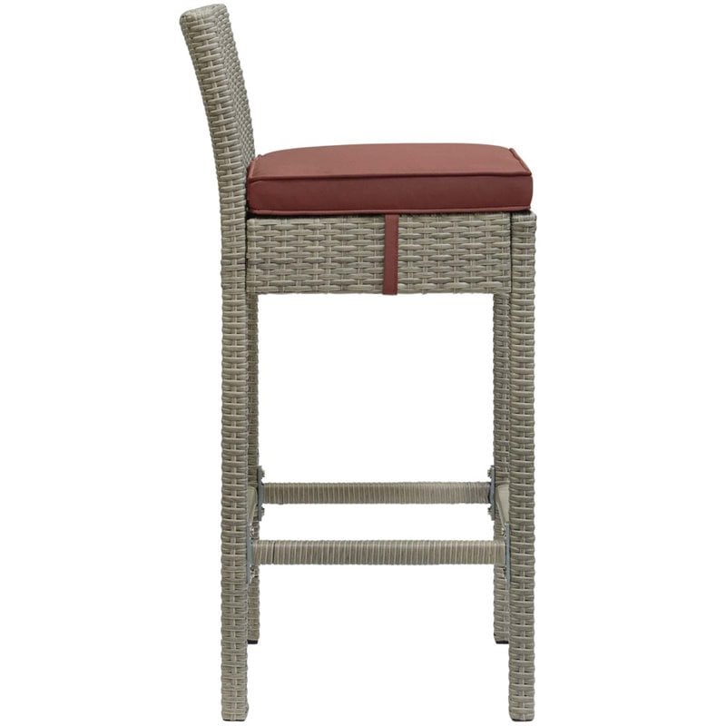 Modway Conduit Patio Wicker Rattan Bar Stool Set of 4 in Light Gray Currant