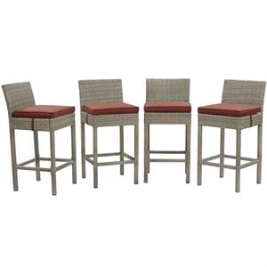 Modway Conduit Patio Wicker Rattan Bar Stool Set of 4 in Light Gray Currant